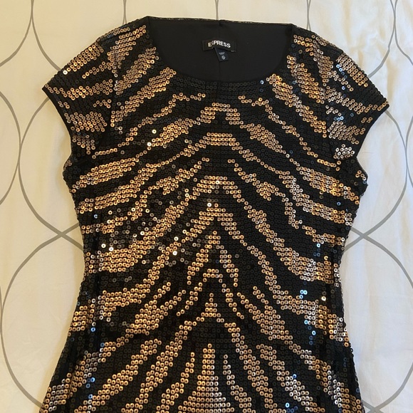 XS Express Sequins Dress with Black & Copper Zebra Pattern - Picture 4 of 10